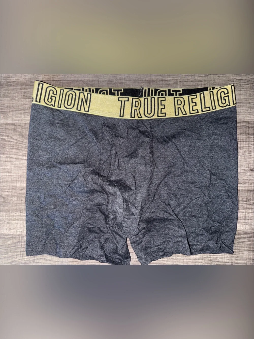 True Religion Men's Dark Gray Athletic Boxer Briefs w/ Yellow Branded Waistband
